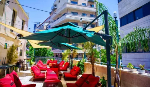 Jerusalem Outdoor seating area of the cinema hostel
